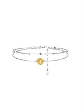 Sterling Silver Sunflower Diamond Bracelet 7+2in Adjustable Chain